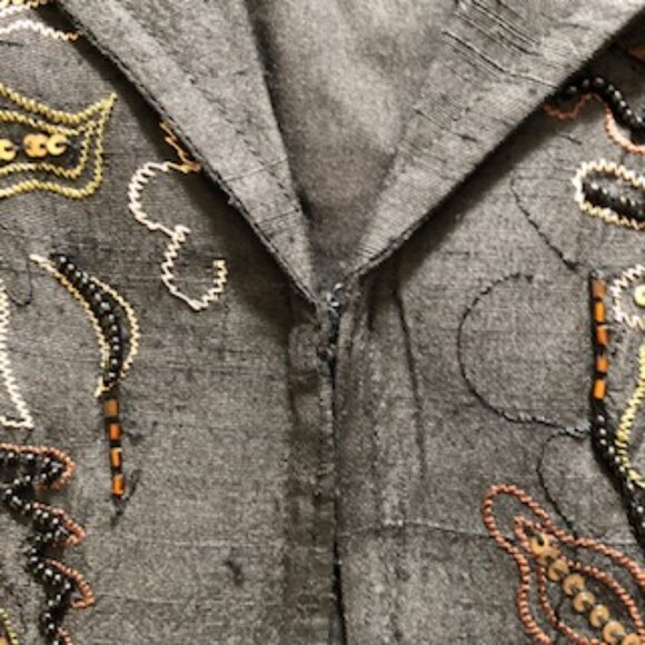 Laura Ashley Beaded Embroidered Silk Blend Jacket Petite Medium Black - Picture 9 of 11